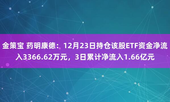 金策宝 药明康德:12月23日持仓该股ETF资金净流入3366.62万元,3日累计净流入1.66亿元