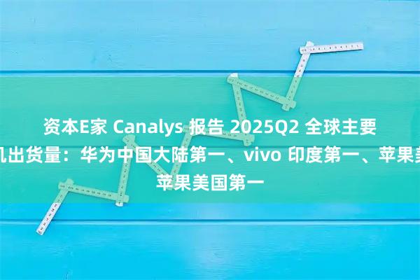资本E家 Canalys 报告 2025Q2 全球主要市场手机出货量:华为中国大陆第一、vivo 印度第一、苹果美国第一